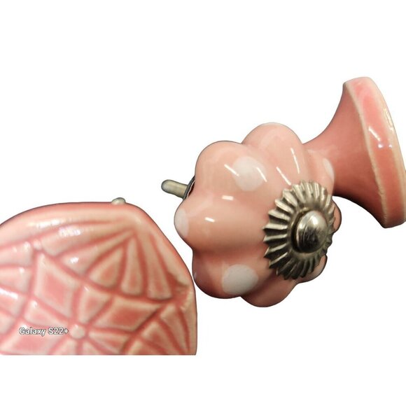 Set of 3 Pink Ceramic Knobs Decorative Drawer Pulls Geometric Floral Design Vint - Picture 5 of 8
